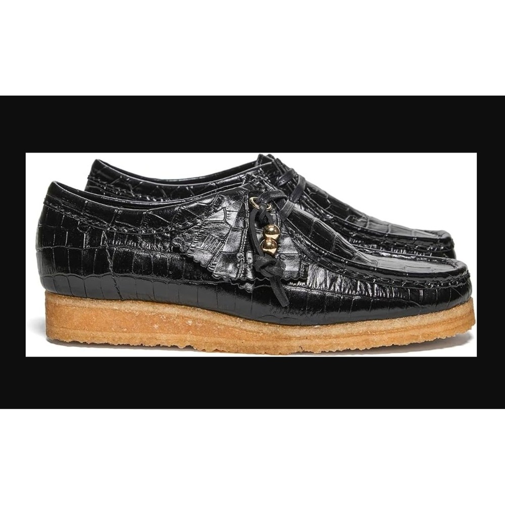 Clarks Wallabees Oxford Black Croc Leather Loafers Womens 6.5 New